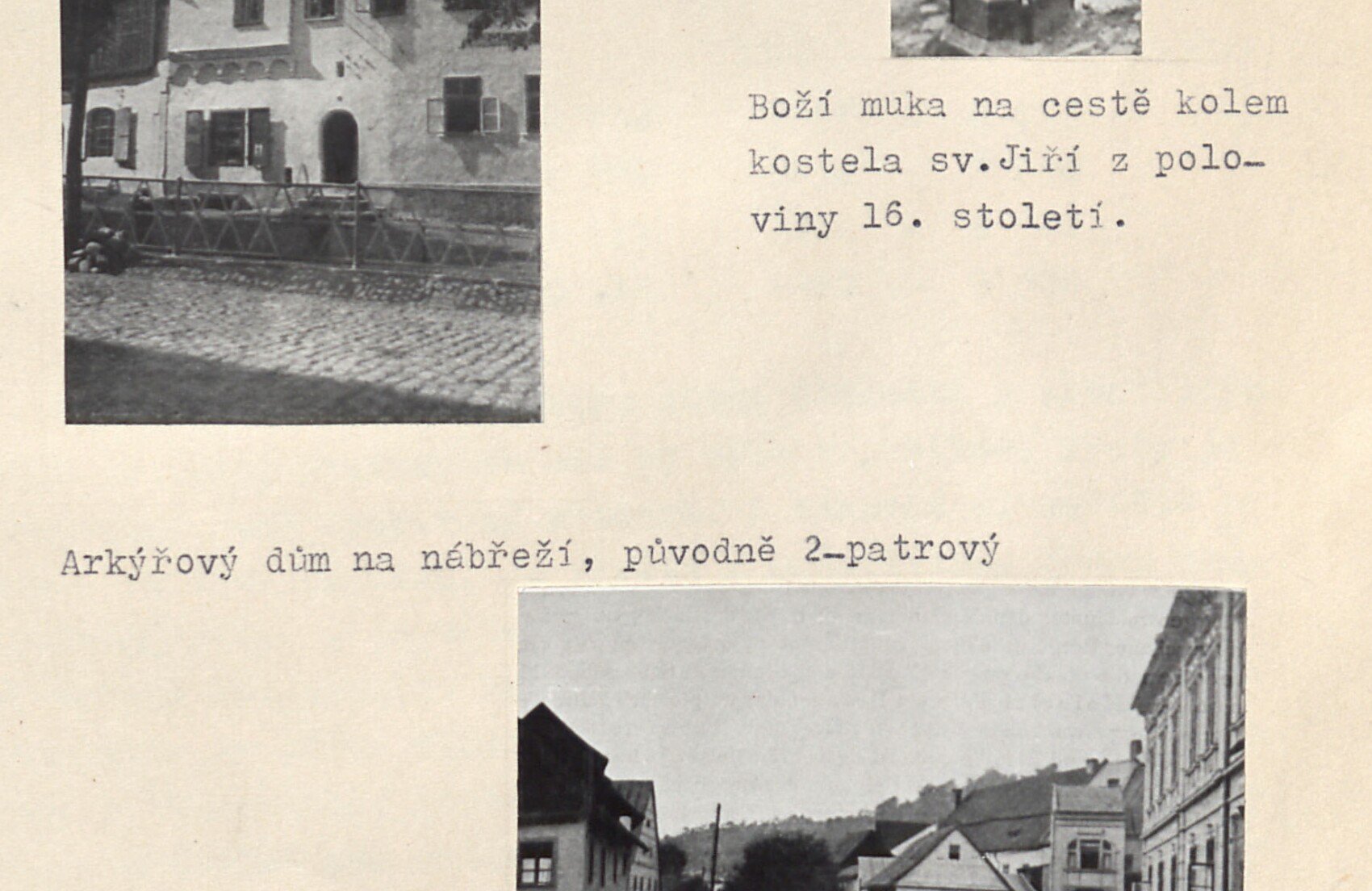 Pohled na konec ulice — Ulice Osvoboditelů před stavbou nové silnice na Sídliště, dlážděná ulice s povozem a chodci