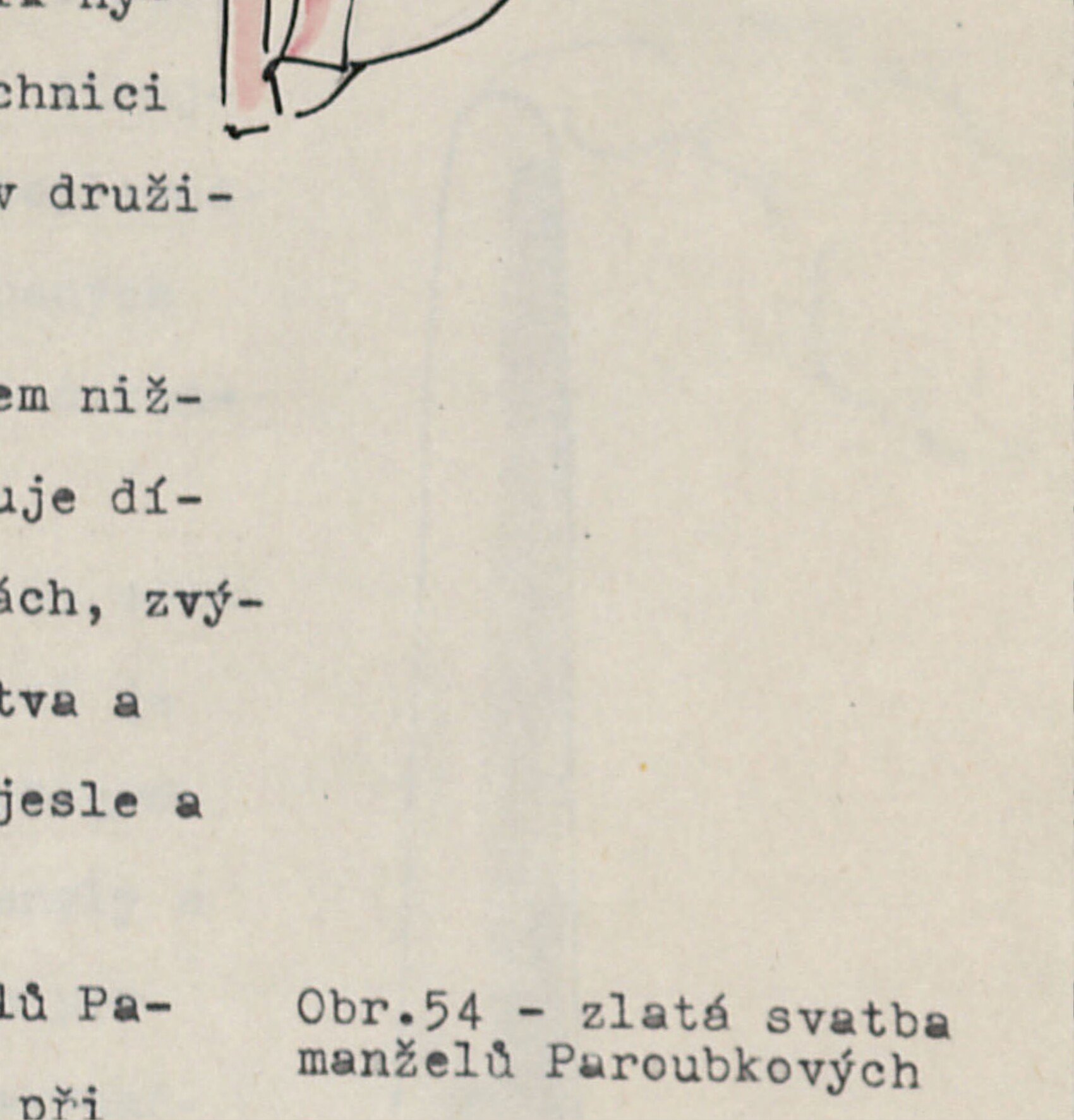 Ručně kreslená ozdoba (kolorovaná, růžová) u nadpisu oddílu "Obyvatelstvo" – stylizované dítě/andílek v oblaku/květu. Není to fotografie, jde o kresbu kronikáře.