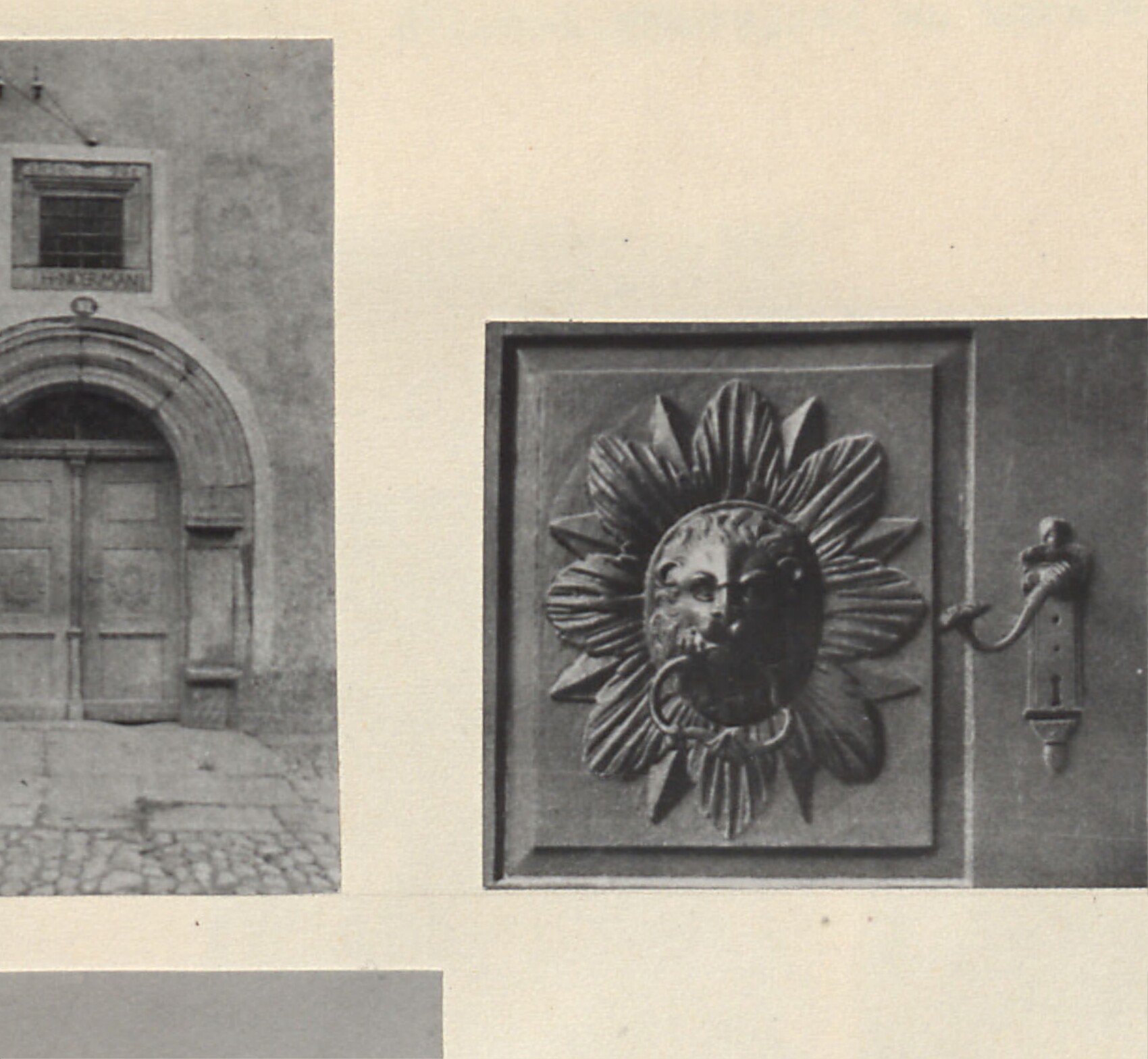 Detail kovaného sluníčka s lidskou tváří a držadlem (kovová plastika)